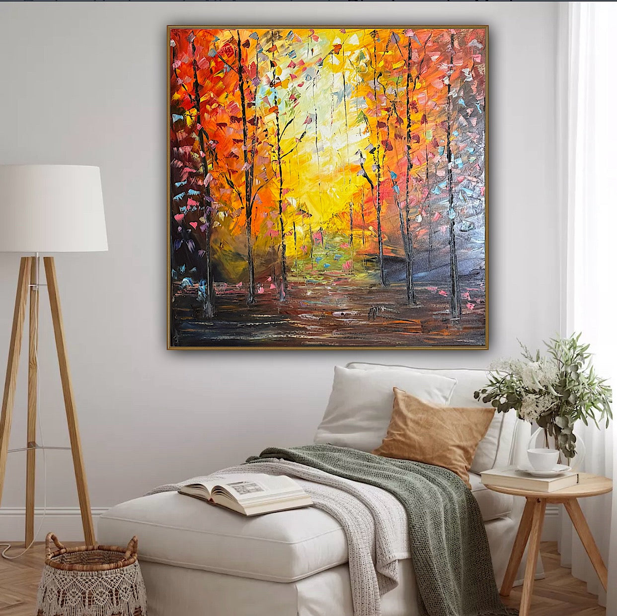 Oka Contemporary Abstract Original Oil Painting 100 x100cm Autumn Forest floral
