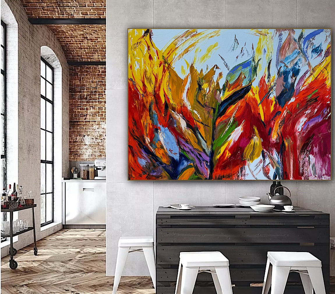 Large Abstract Original Oil Painting On 120x91cm canvas textured Flames of Nature