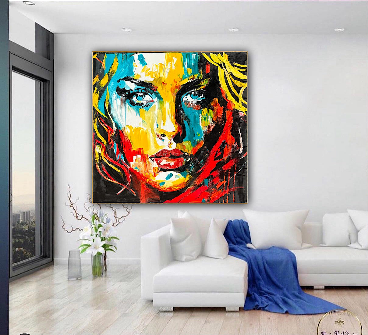 Richter Style Abstract Original Oil Painting On 100 x 100cm canvas Beauty Queen woman portrait