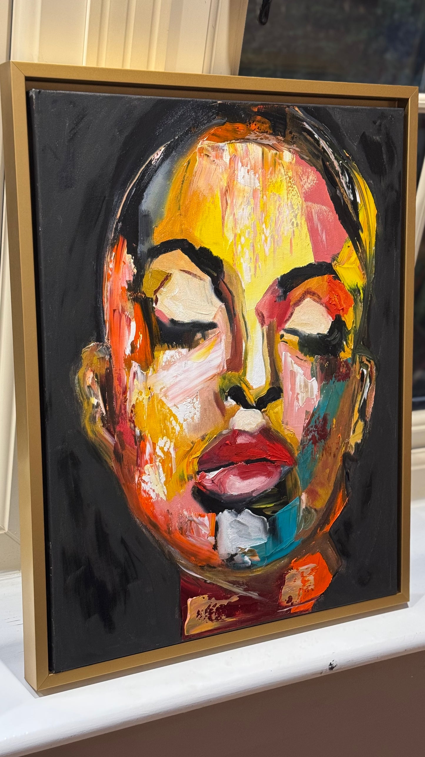 Framed in gold bronze Original Abstract Oil Painting On Canvas 57 x45cm The Beauty Queen’ Girl Oka portrait