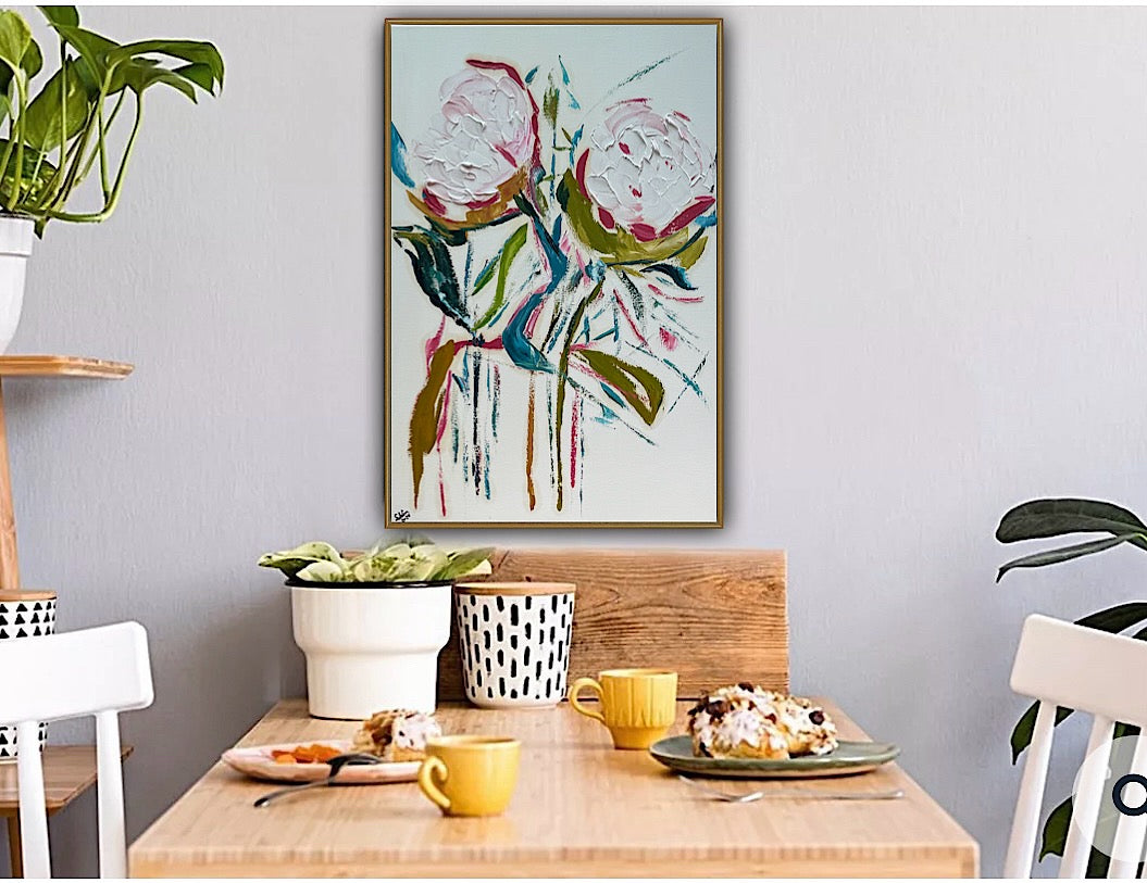 Oka Design Contemporary Abstract Original Oil Painting On 90 x 60cm Canvas Peonies floral