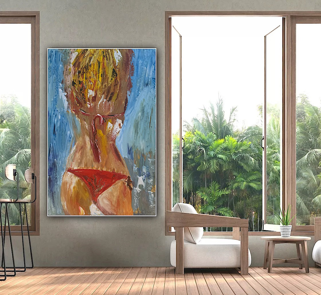 Contemporary Abstract Original Oil Painting On 90 x 60cm Canvas Girl in Red Bikini Nude collection