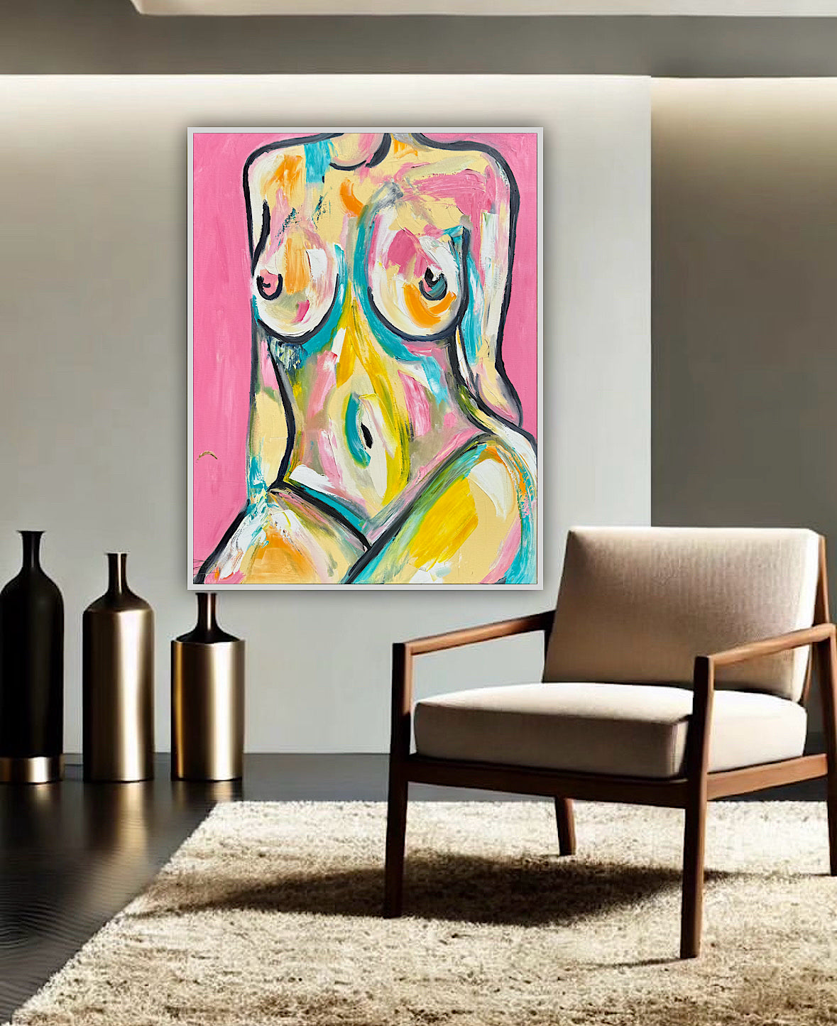 Large Abstract Original Oil Painting On 100x80cm canvas Colourful Nude