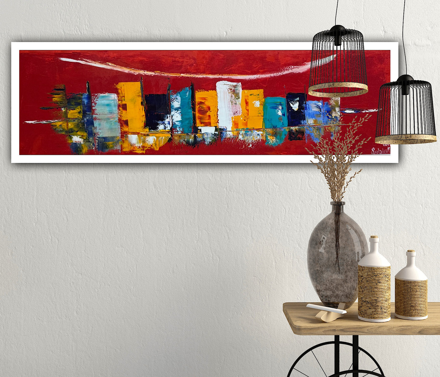 Richter Original Abstract Oil Painting On Canvas 30 x 90cm Cityscape escape New York