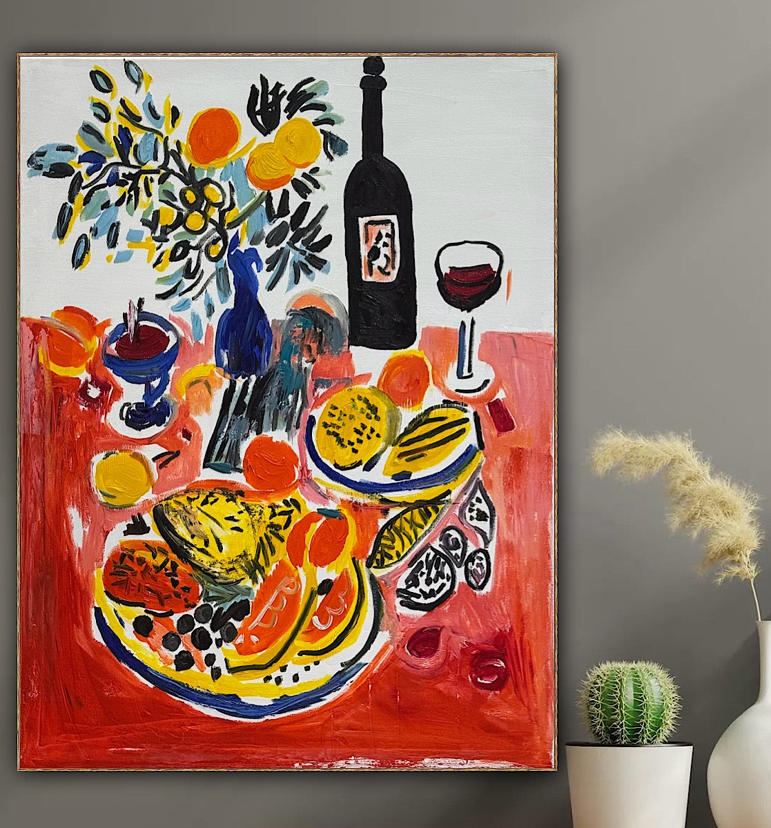 Renour Abstract Original Oil Painting On 80x60cm canvas Wine and Fruit