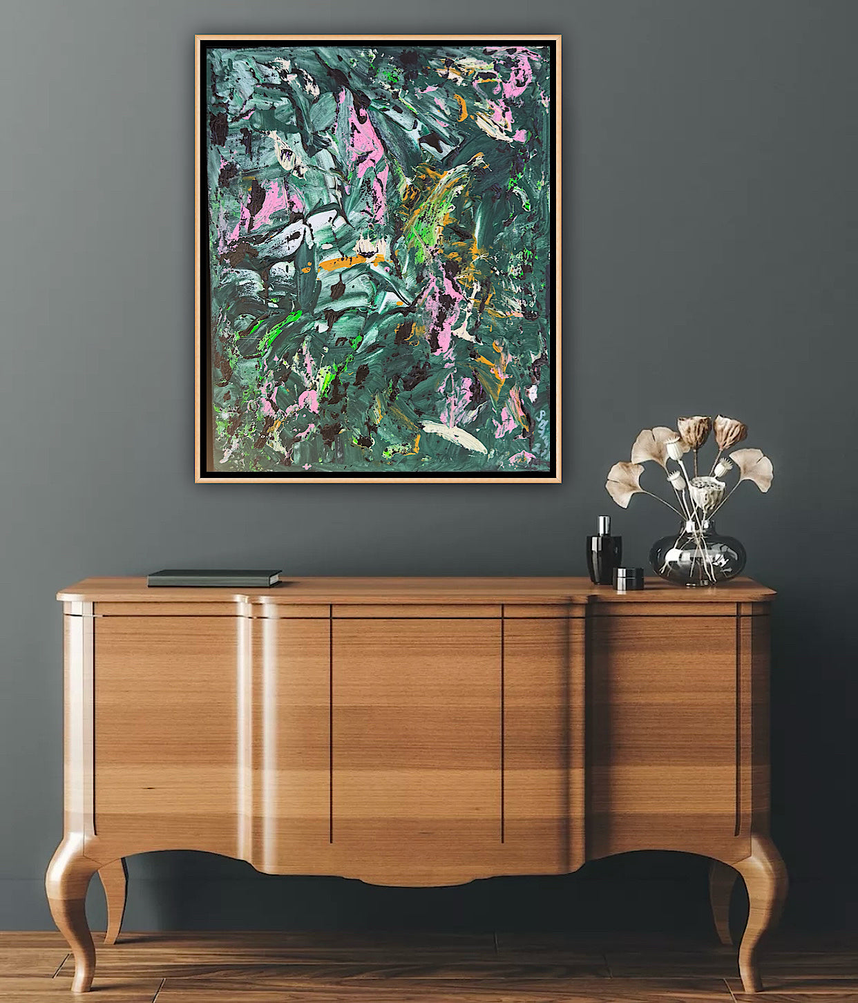 Framed in oak Original Abstract contemporary Oil Painting On Canvas 40x33cm Orchard II Oka