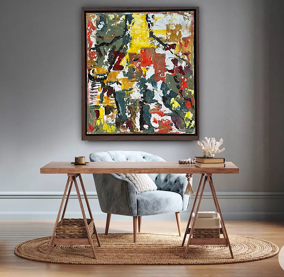 Framed Original Abstract contemporary Oil Painting On Canvas 47x53cm Summer in Venice Oka