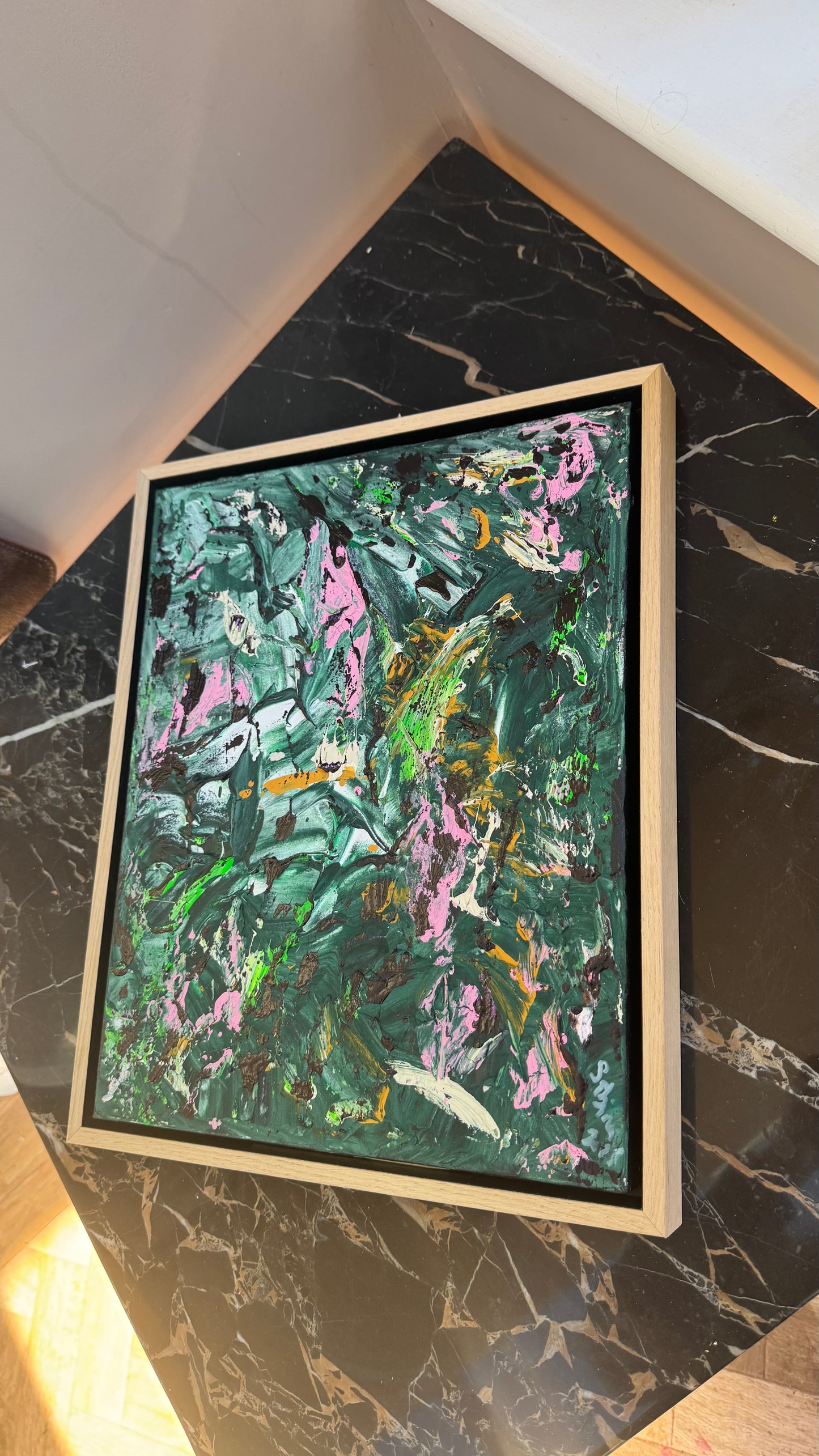 Framed in oak Original Abstract contemporary Oil Painting On Canvas 40x33cm Orchard II Oka