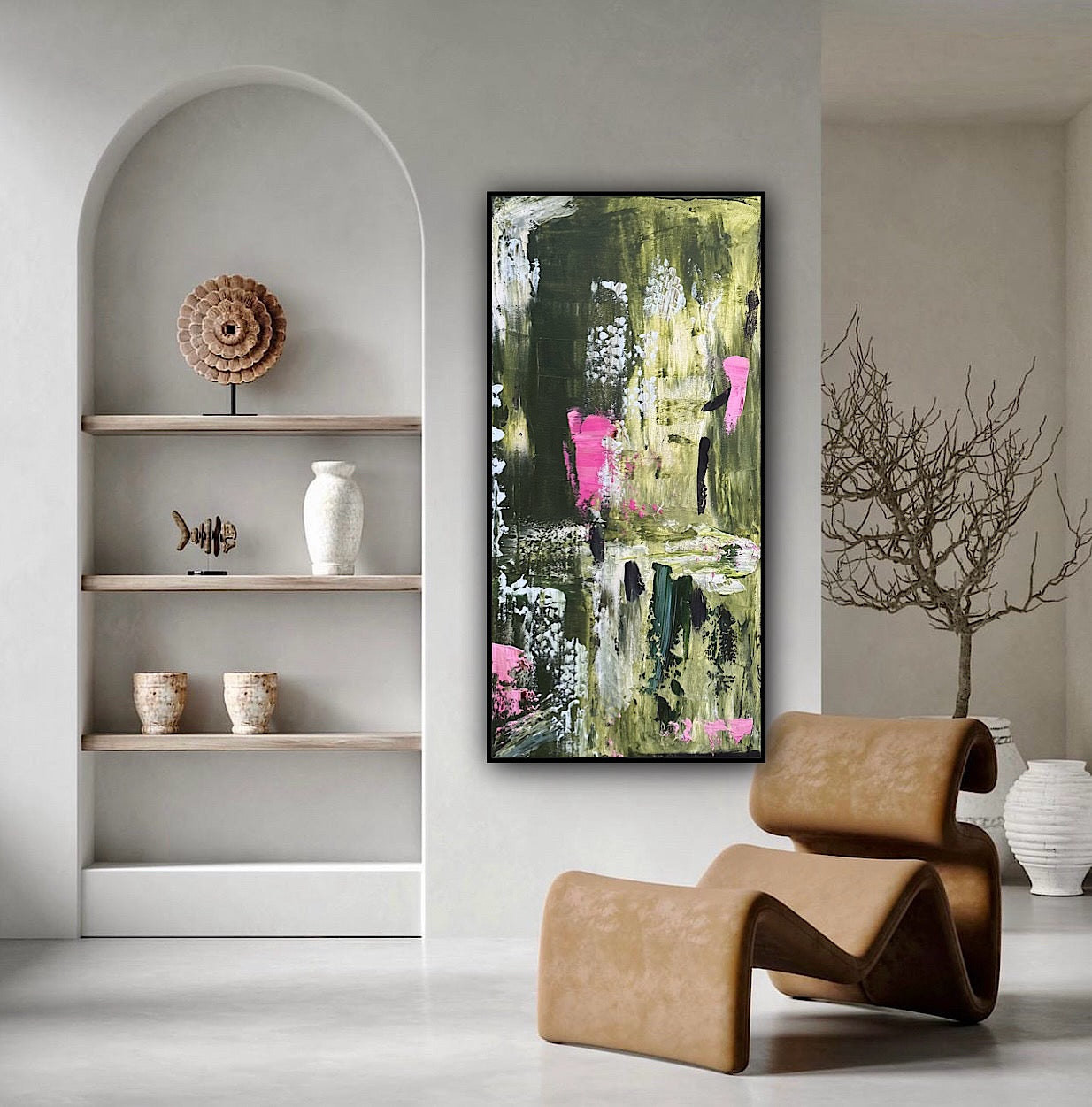 Oka Contemporary Abstract Original Oil Painting 30cm x 60cm textured Lavendar Bay