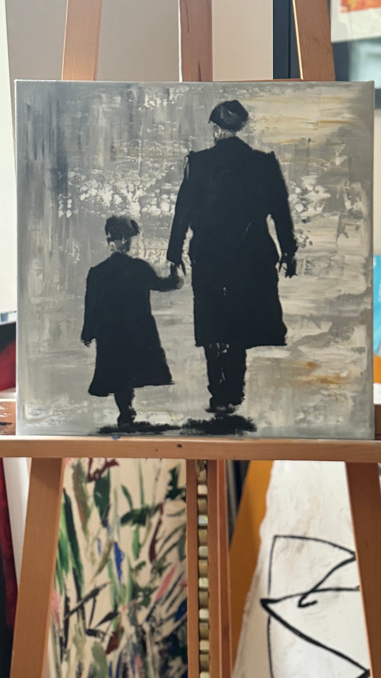 Figurative Modern Abstract contrmporary oil Painting On Canvas 40x40cm Tommy and Charlie Shelby
