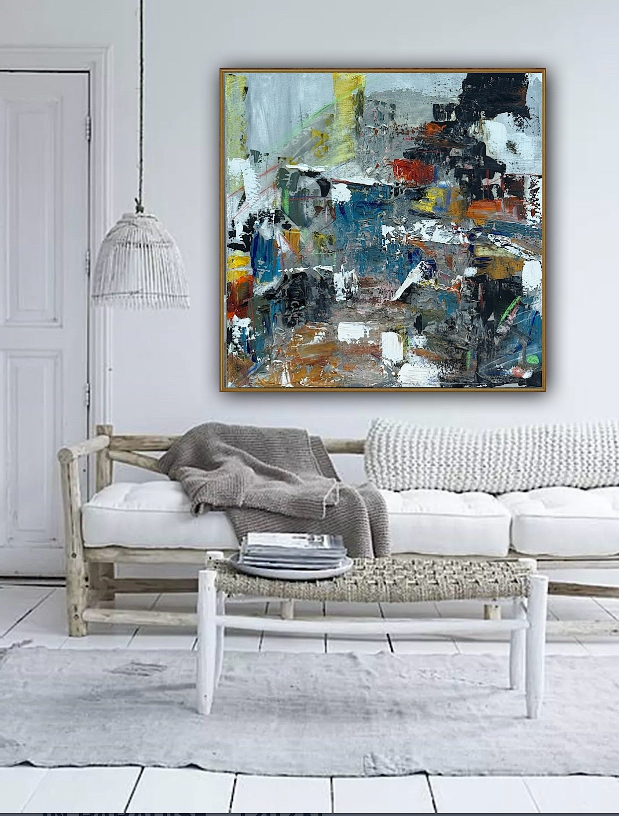 Contemporary Style Abstract Original Oil Painting on 60x60cm Canvas House on the Hill