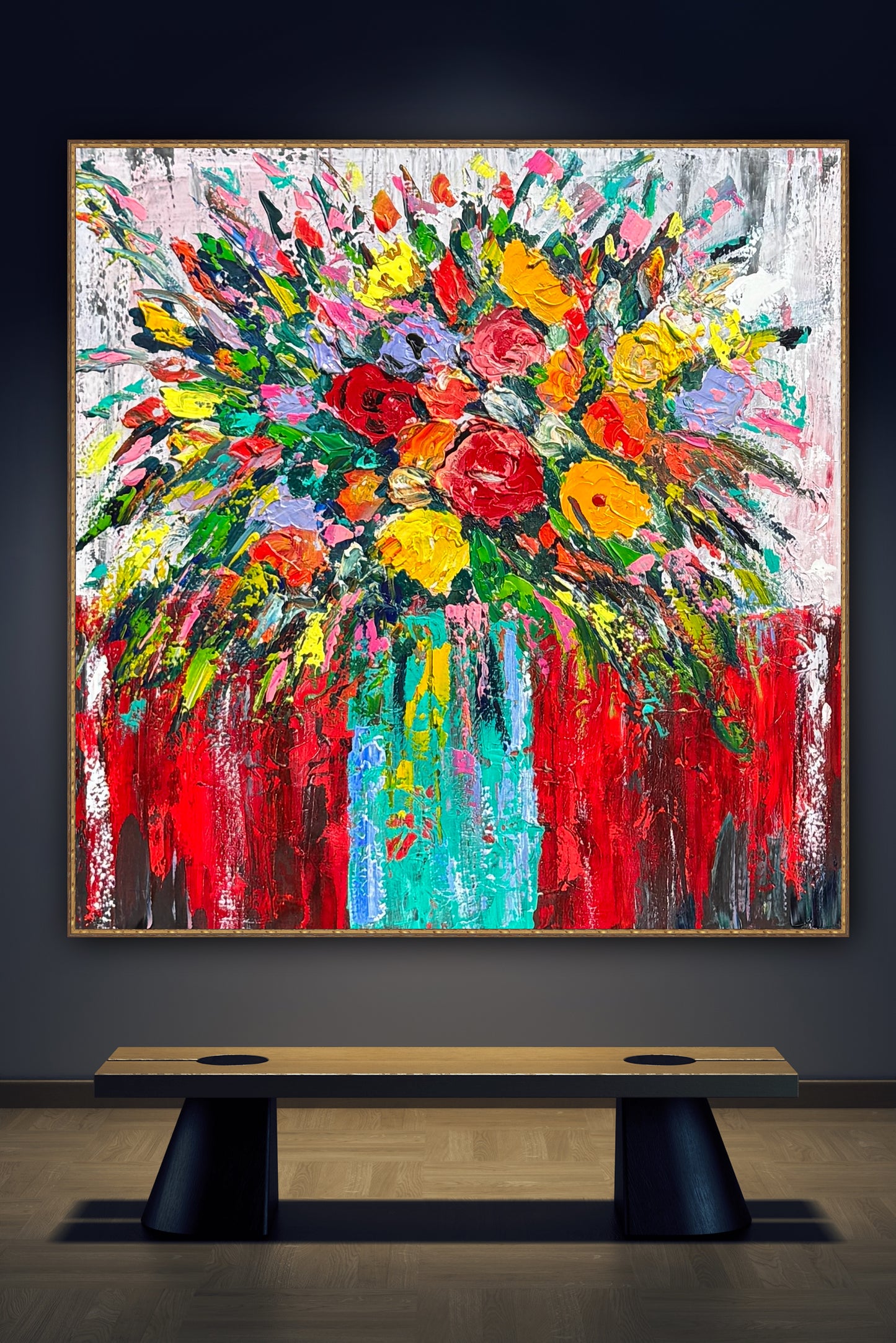 Original Abstract Oil Painting On 4cm Canvas 80 x 80cm Floral Sunflowers
