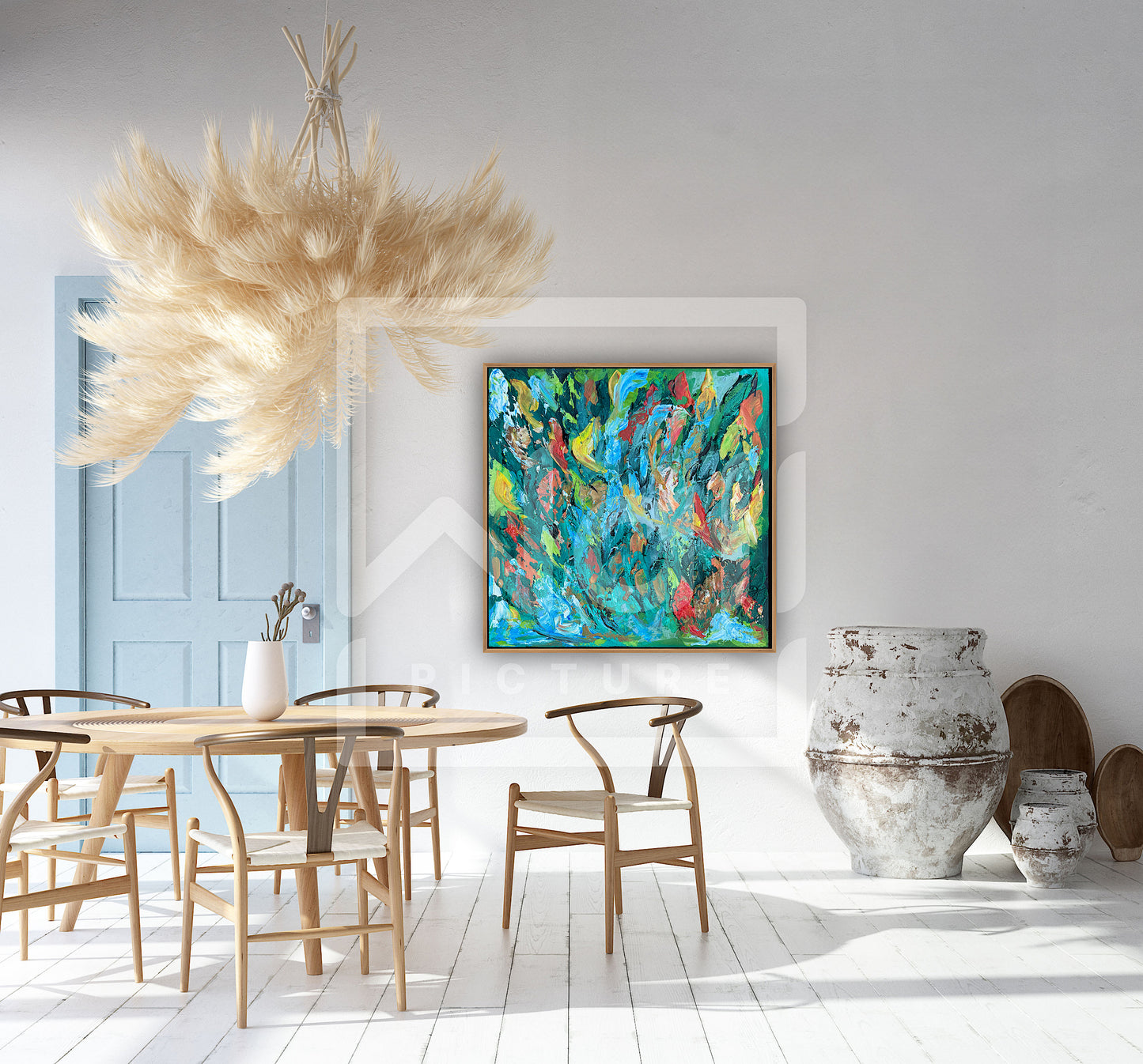 Framed in oak Original Abstract contemporary Oil Painting On Canvas 55x55cm Velvet Tides textured Oka