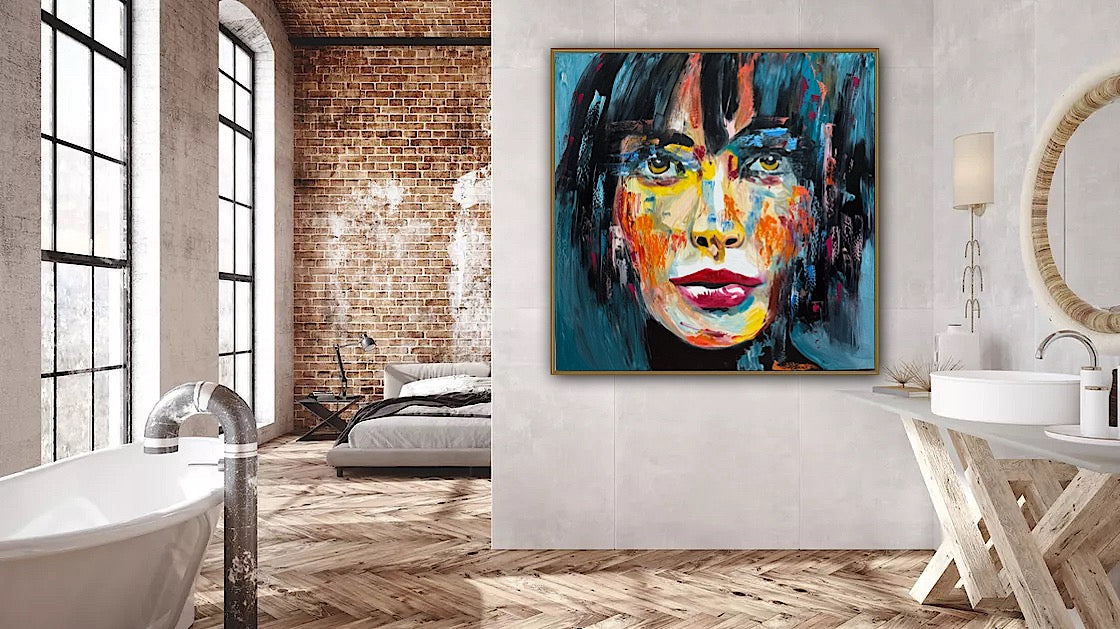 Richter Style Abstract Original Oil Painting On 100 x 100cm canvas Beauty Shades of Tranquility portrait