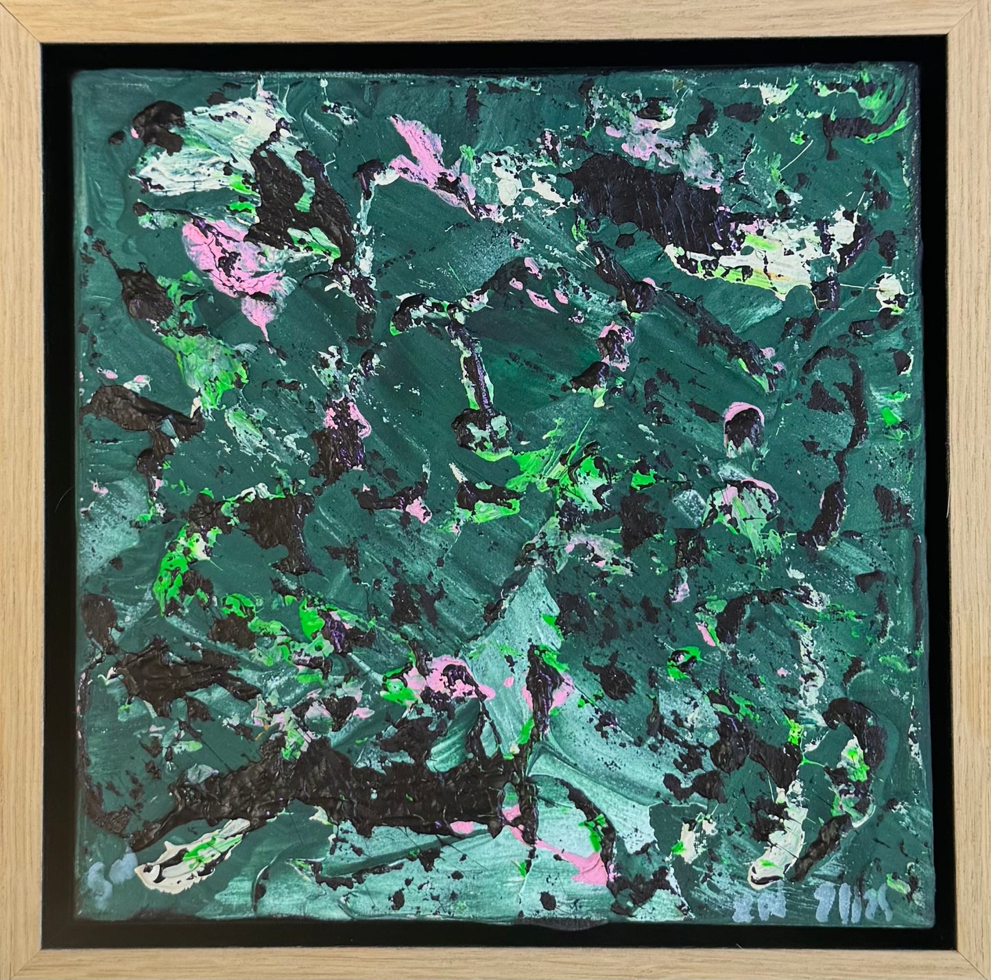 Framed in oak Original Abstract contemporary Oil Painting On Canvas 20 x 20Cm Orchard oka