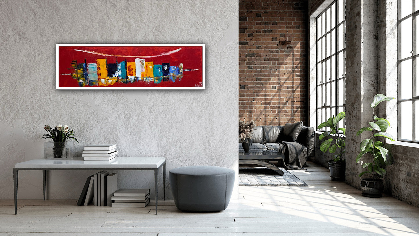 Richter Original Abstract Oil Painting On Canvas 30 x 90cm Cityscape escape New York