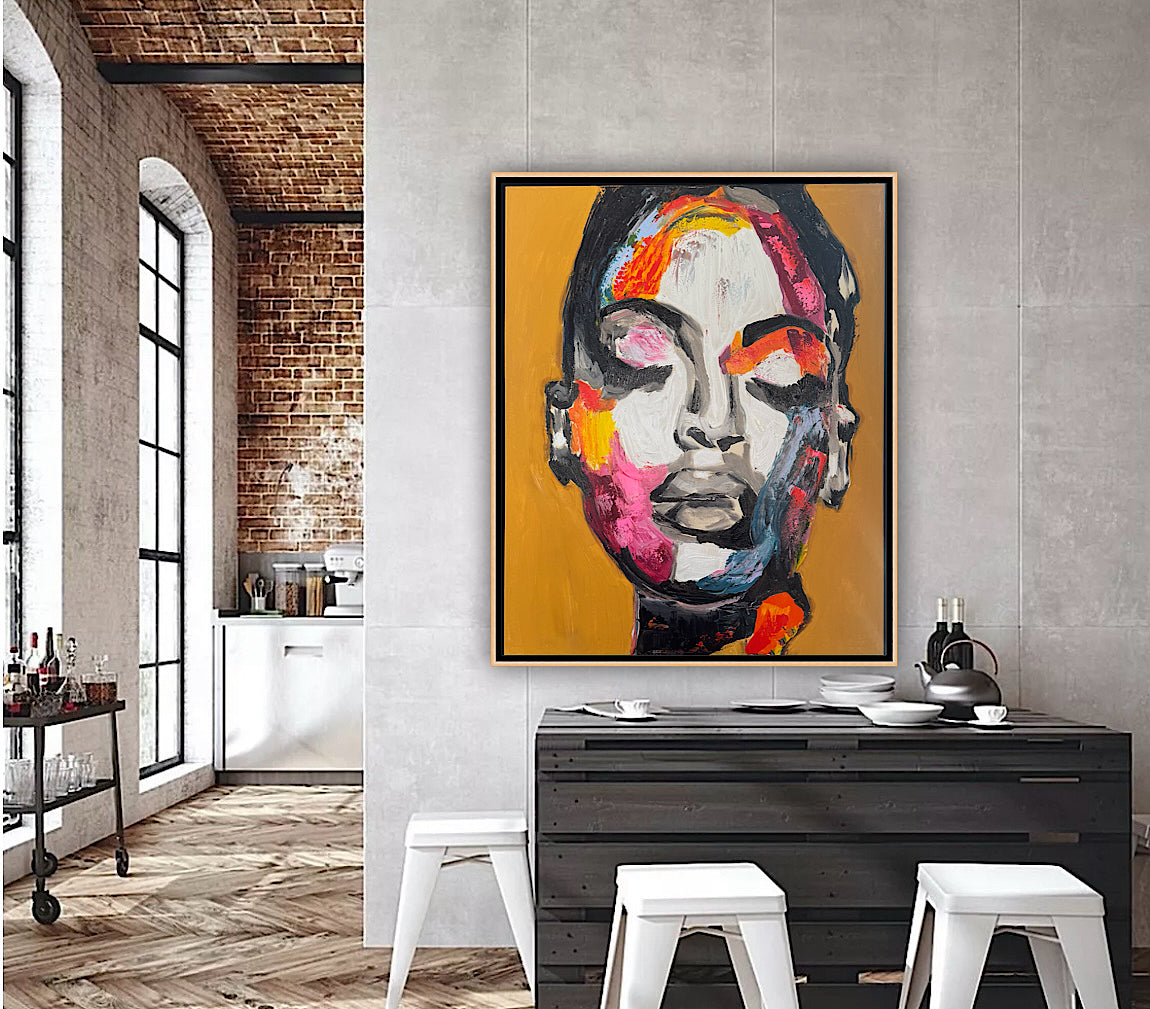Framed in solid oak frame Original Abstract Oil Painting On Canvas 75x60cm ‘The strong woman’ Oka portrait