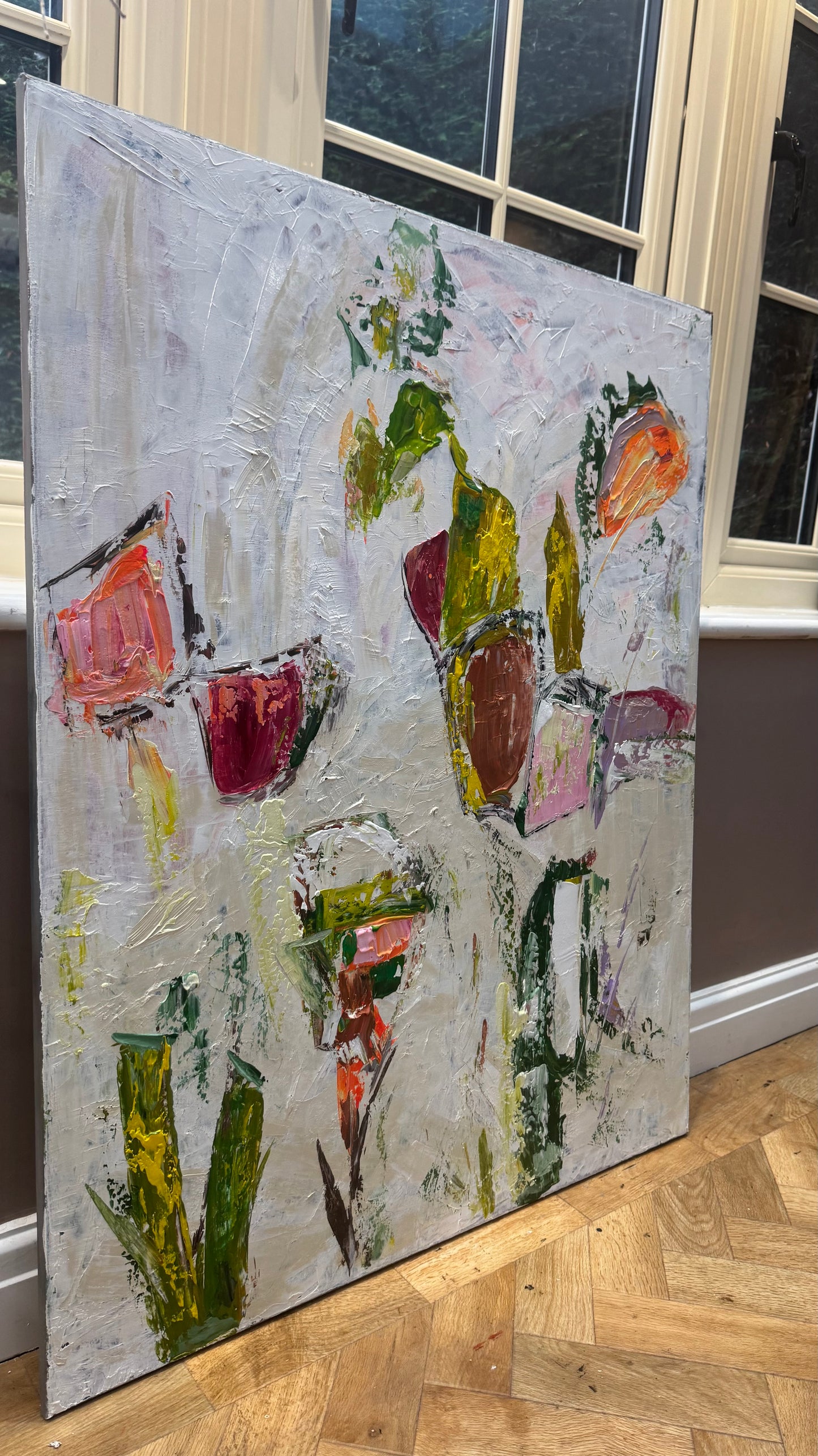 Oka Style Abstract contemporary Oil Painting On Canvas 80 x 100cm Orcia flowers