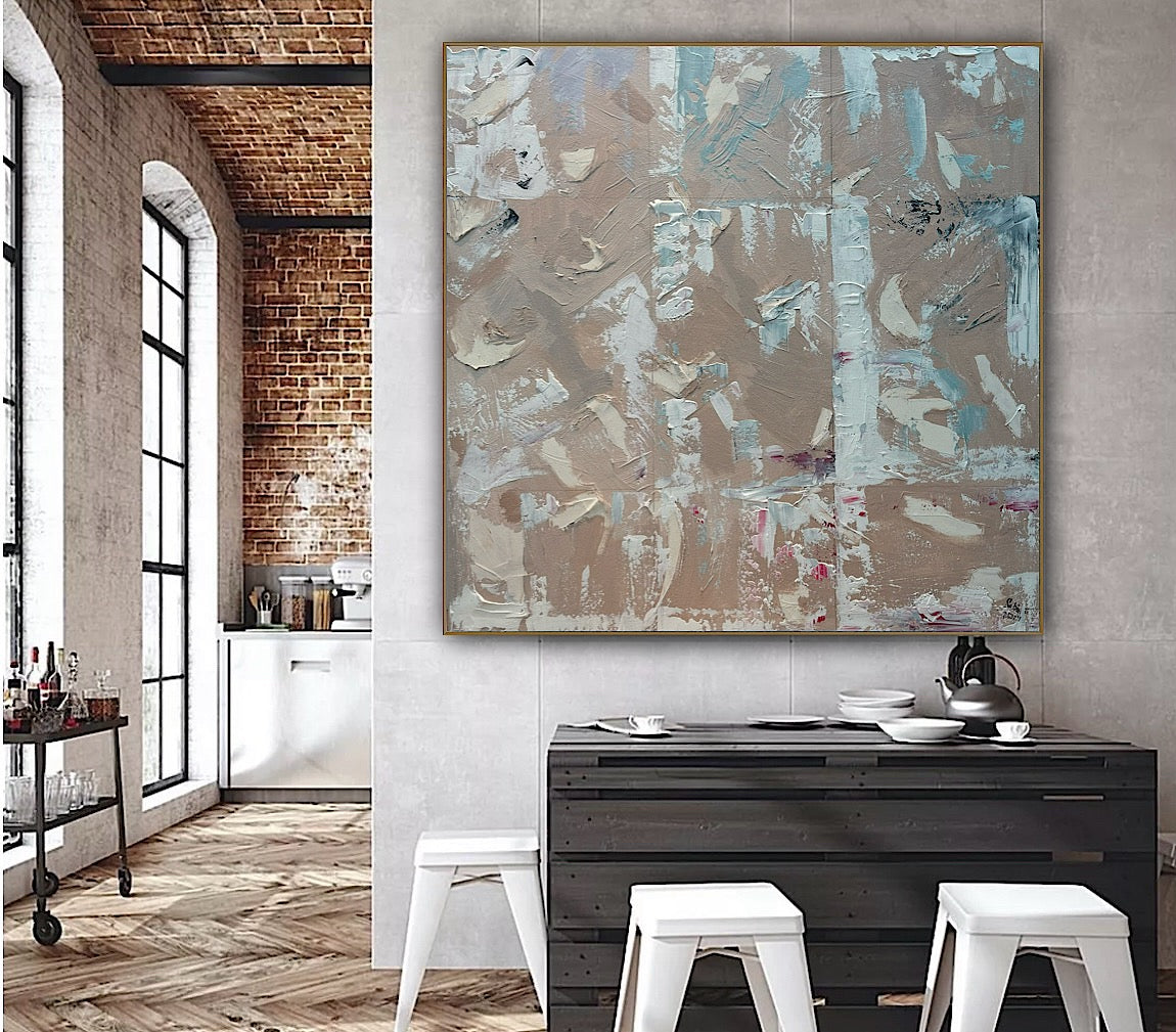 Oka Contemporary Abstract Original Oil Painting 80 x 80cm textured Mountains