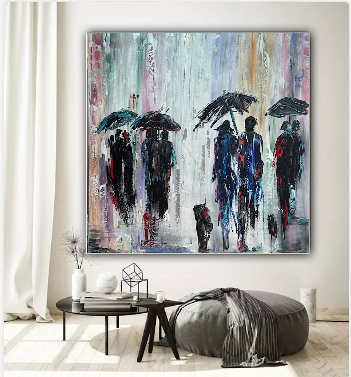 Richter Original Abstract Oil Painting 100x100cm On 4.2cm Canvas London Rain II
