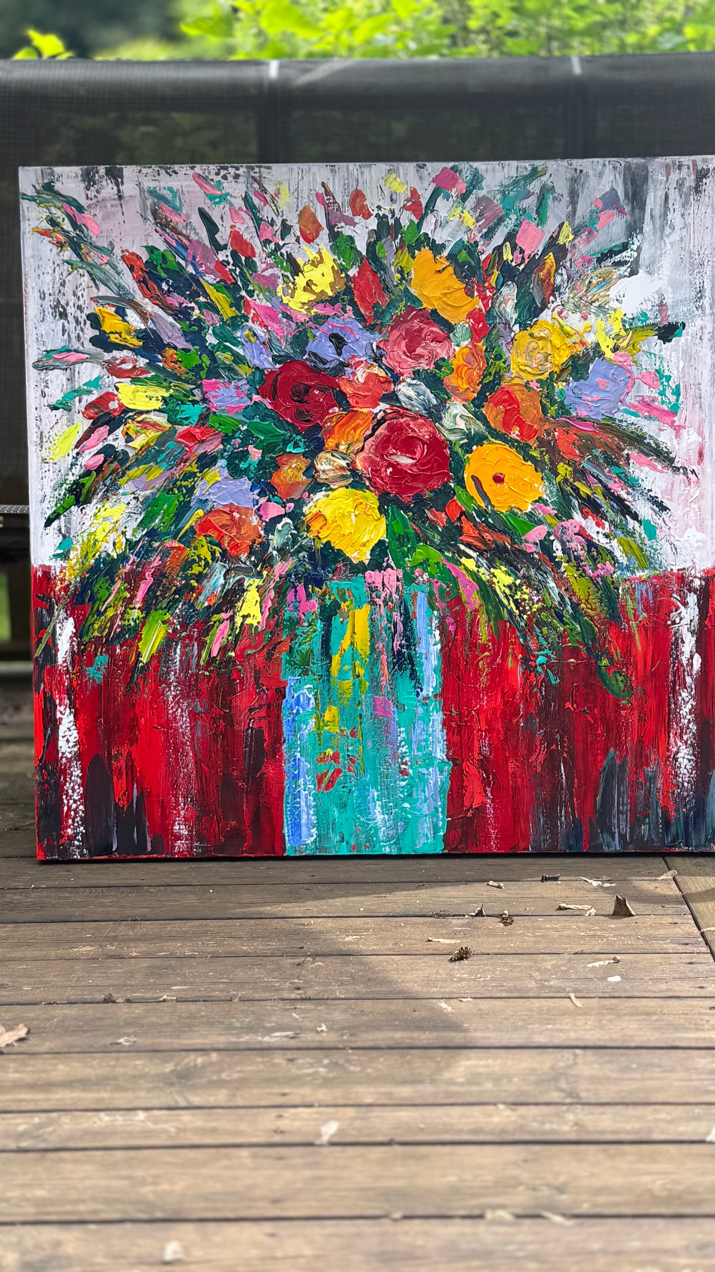 Original Abstract Oil Painting On 4cm Canvas 80 x 80cm Floral Sunflowers