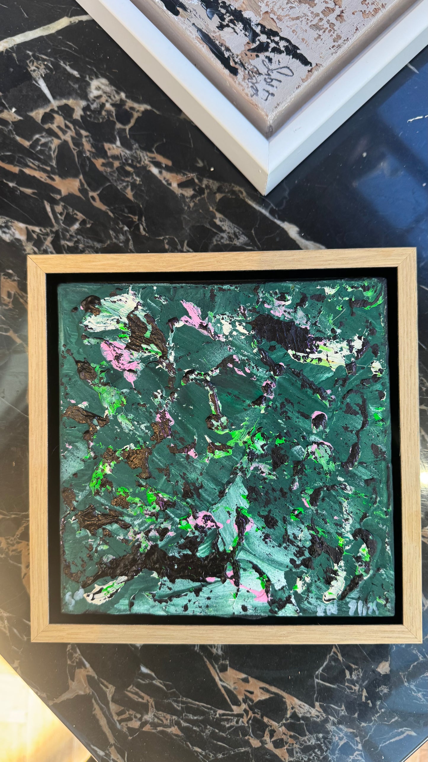 Framed in oak Original Abstract contemporary Oil Painting On Canvas 20 x 20Cm Orchard oka