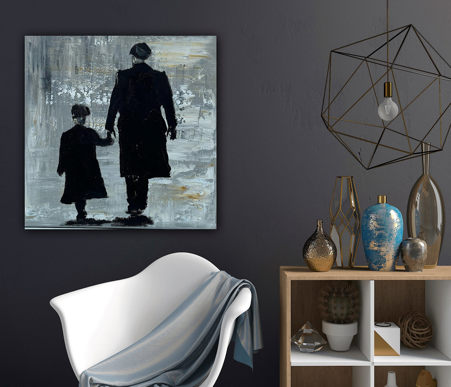 Figurative Modern Abstract contrmporary oil Painting On Canvas 40x40cm Tommy and Charlie Shelby