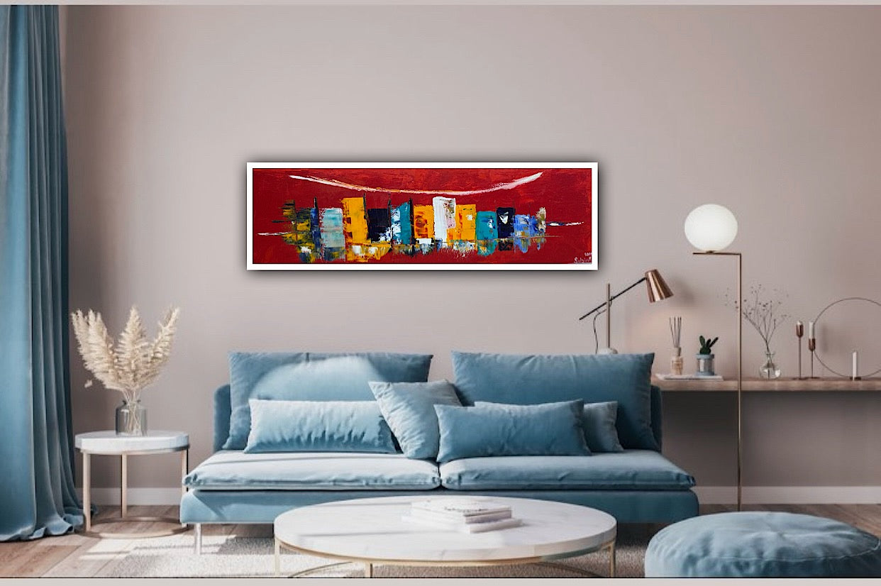 Richter Original Abstract Oil Painting On Canvas 30 x 90cm Cityscape escape New York