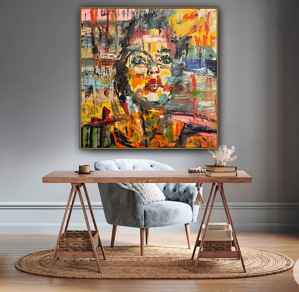 Contemporary Abstract Original Oil Painting On Canvas 80x80cm Graffiti Art Woman’s portrait