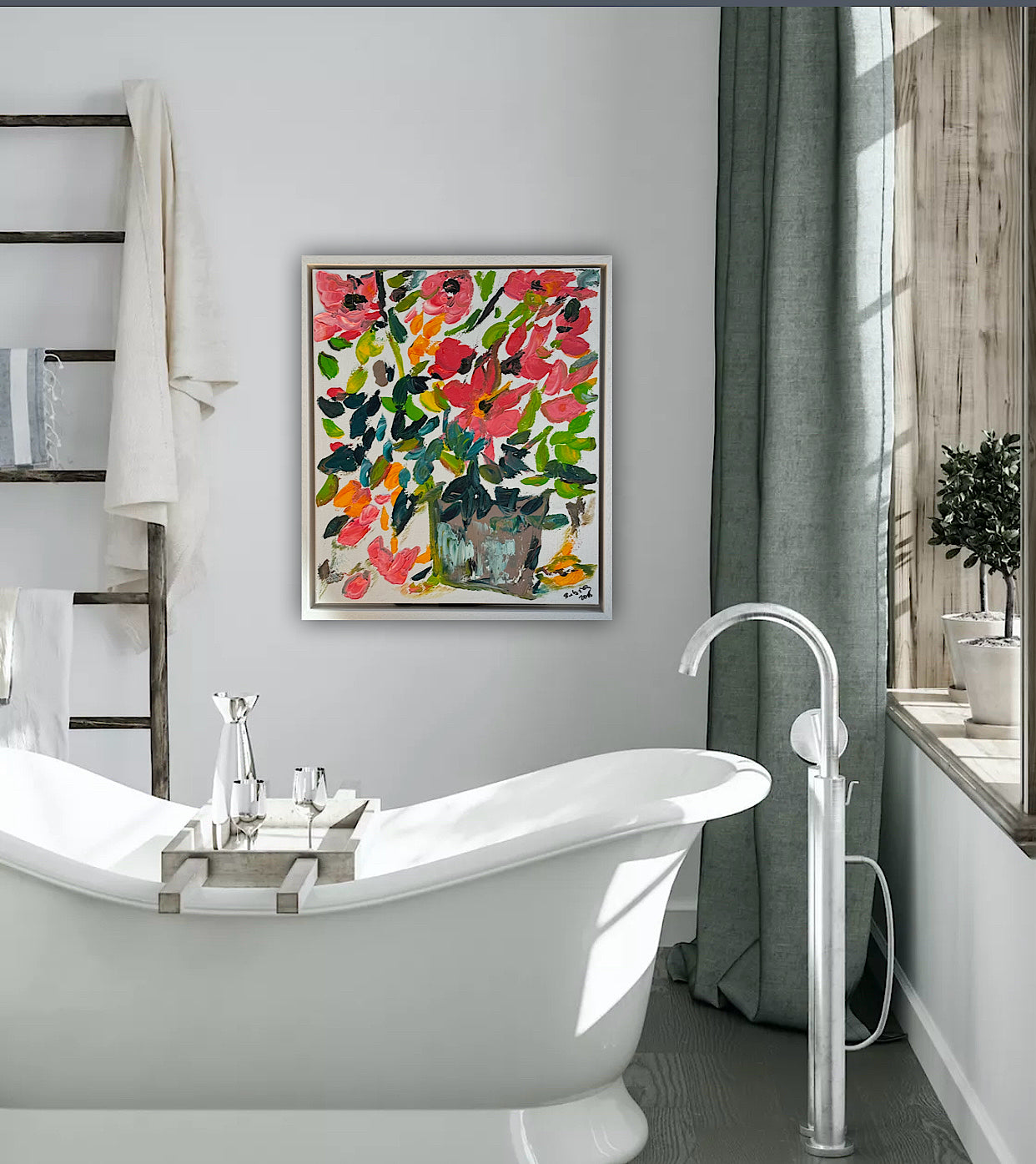 Framed Original Abstract contemporary Oil Painting On Canvas 45x40cm Floral dream textured Oka