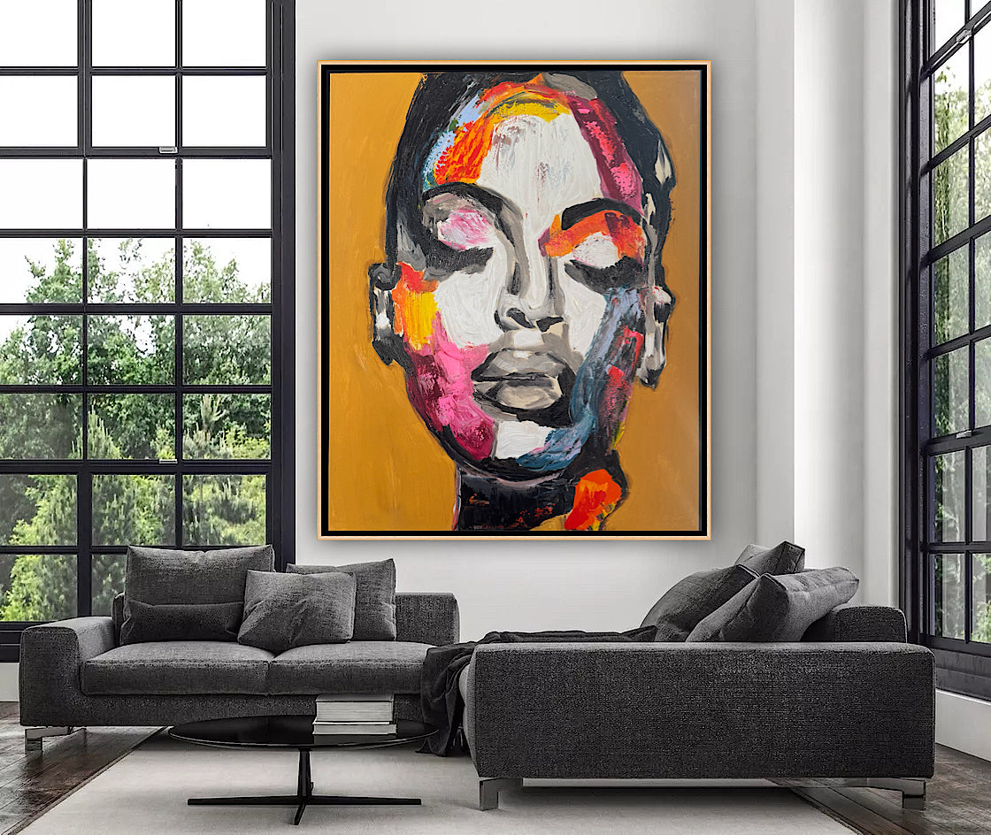 Framed in solid oak frame Original Abstract Oil Painting On Canvas 75x60cm ‘The strong woman’ Oka portrait