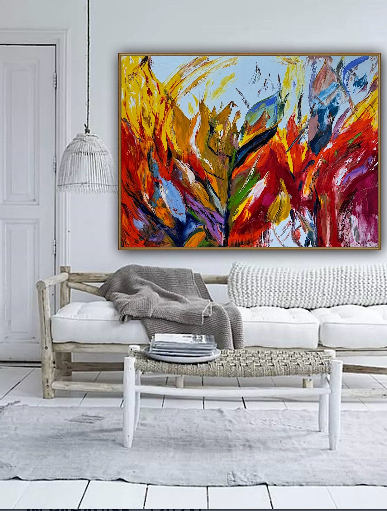 Large Abstract Original Oil Painting On 120x91cm canvas textured Flames of Nature