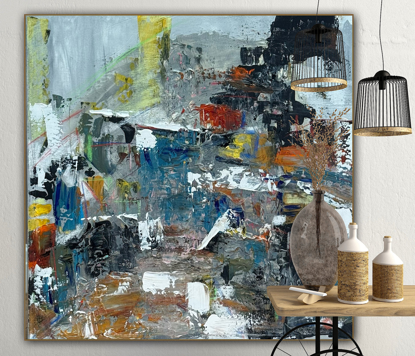 Contemporary Style Abstract Original Oil Painting on 60x60cm Canvas House on the Hill