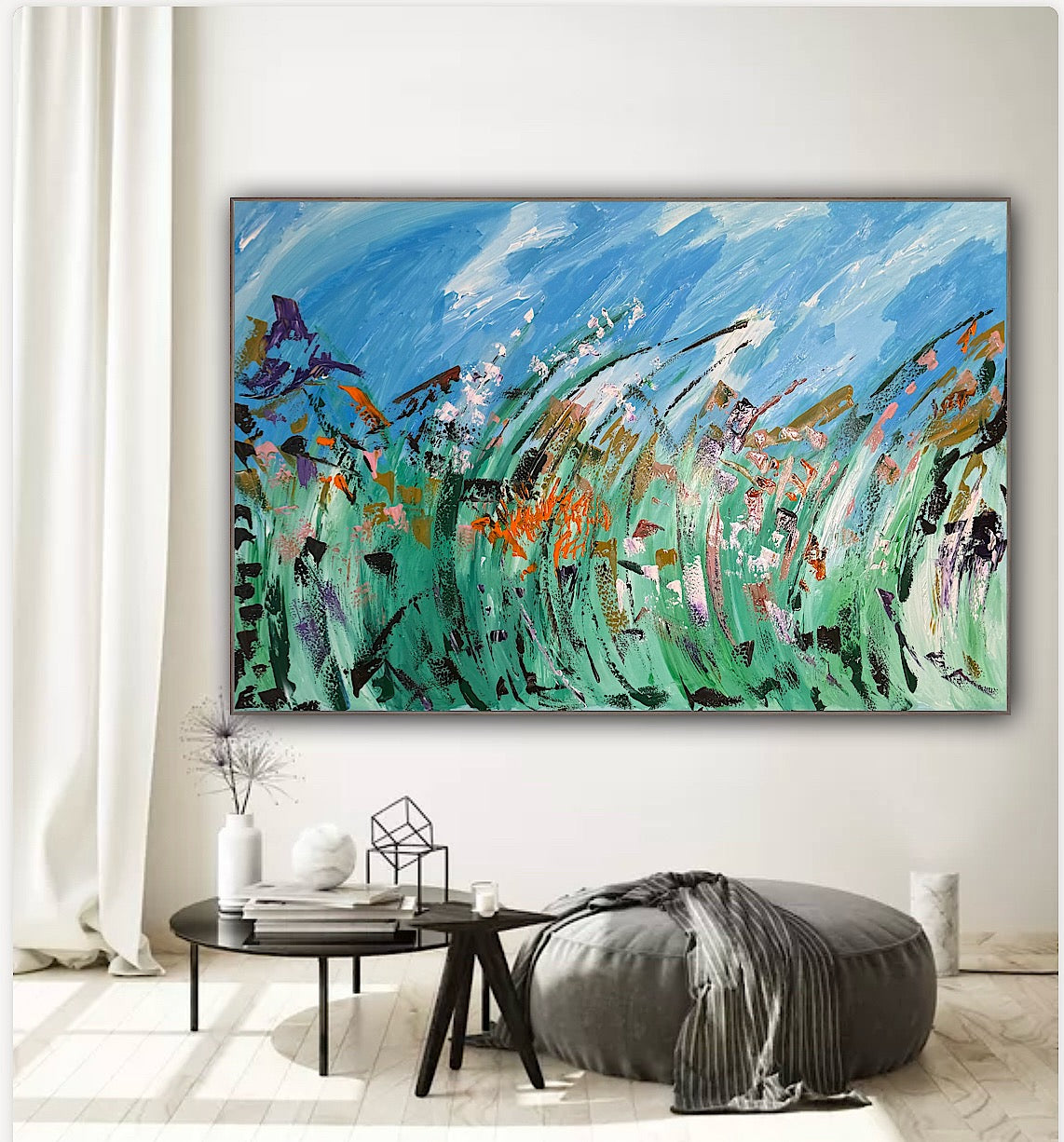 Original Abstract Oil Painting On Canvas 150cm x 100cm Meadow Field Oka floral