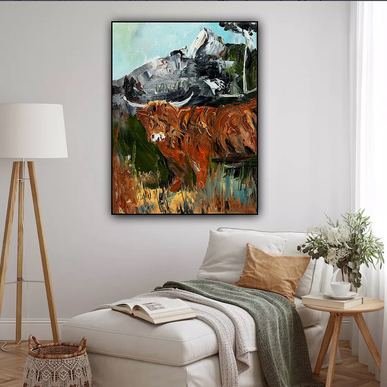 Abstract Original Oil Painting On 30 x 40cm Canvas Aboriginal highland cow ‘Bertie’ animal