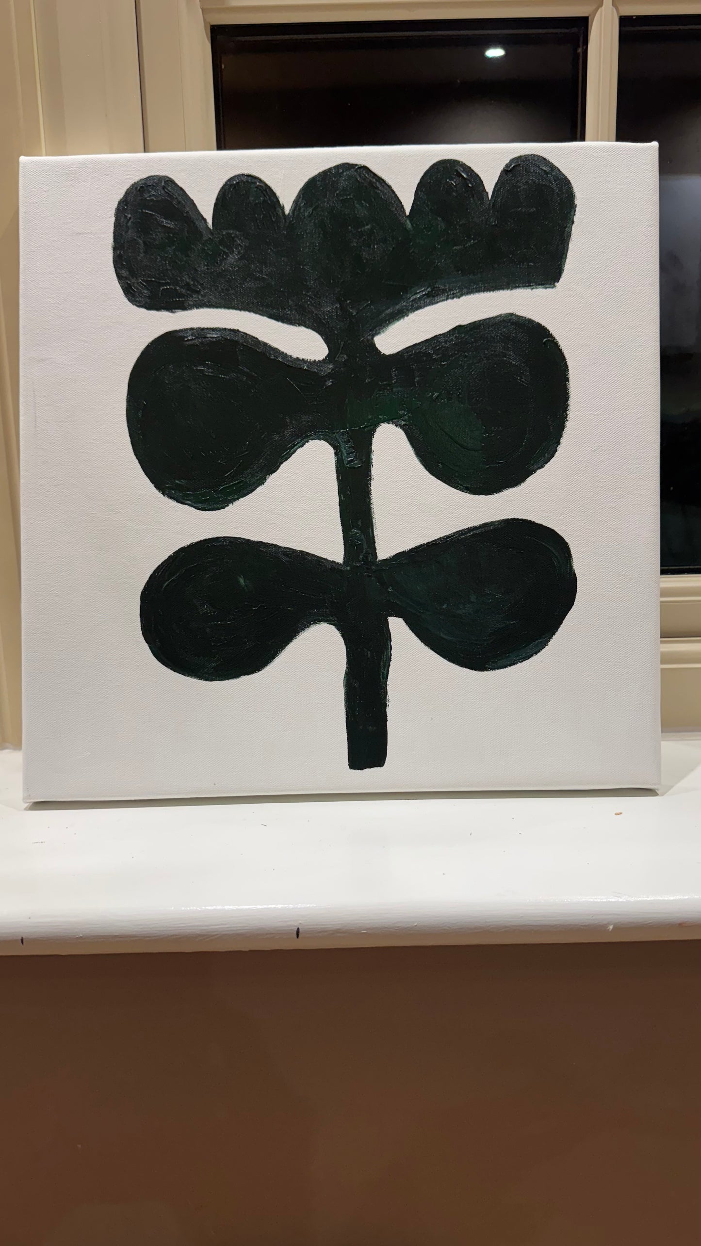 Eferi Plant II Green & White Modern Abstract oil Painting On Canvas 40x40cm In Oka floral