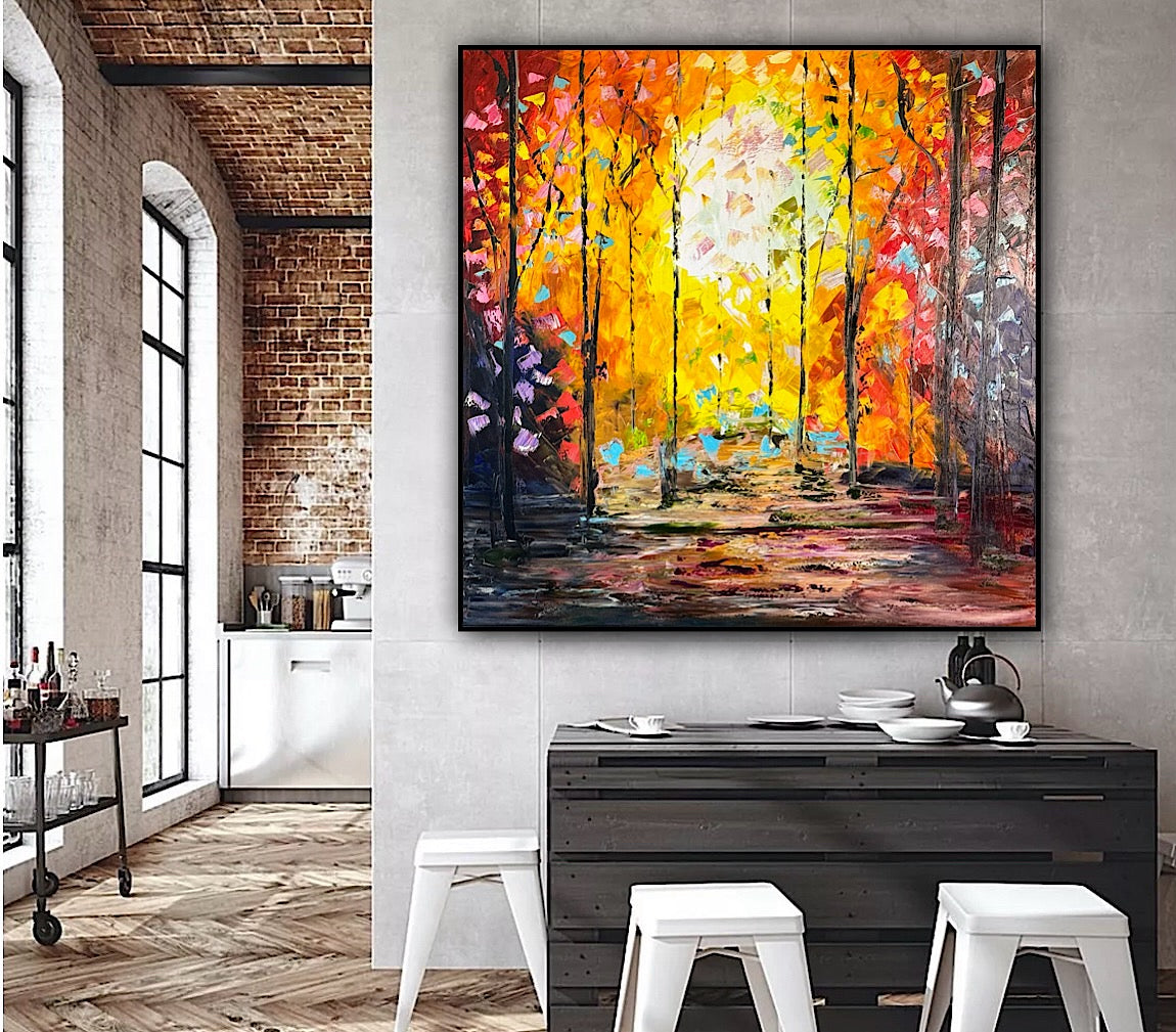 Richter Original Abstract Oil Painting 100x100cm On 1.6cm Canvas Autumn Forest