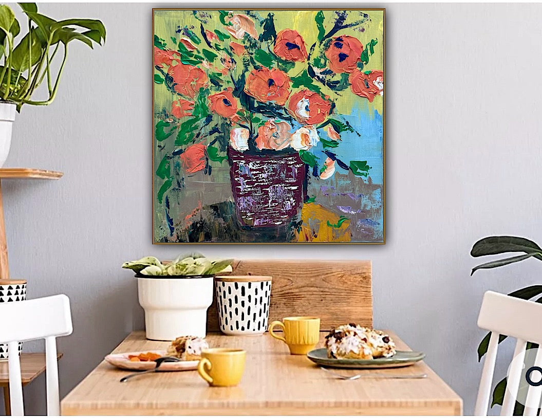 Oka Contemporary Abstract Original Oil Painting 60 x 60cm textured Whispers of Flowers