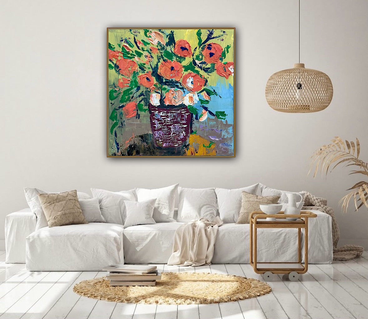 Oka Contemporary Abstract Original Oil Painting 60 x 60cm textured Whispers of Flowers