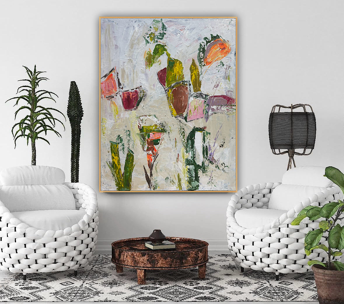 Oka Style Abstract contemporary Oil Painting On Canvas 80 x 100cm Orcia flowers