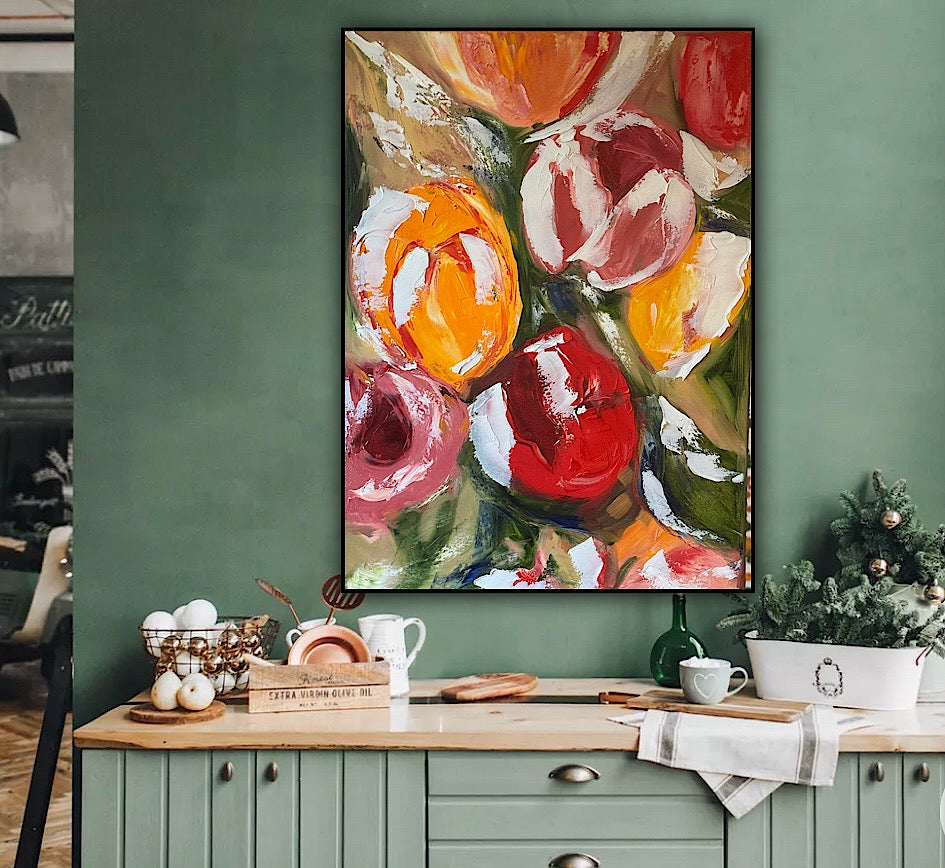 Renoir Style Original Floral Abstract Oil Painting On 70x50cm Canvas Tulips study
