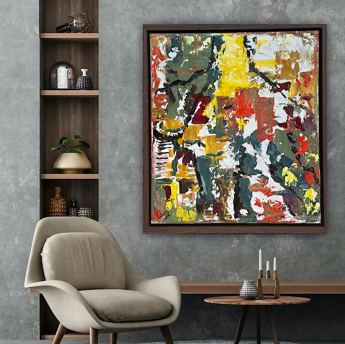 Framed Original Abstract contemporary Oil Painting On Canvas 47x53cm Summer in Venice Oka