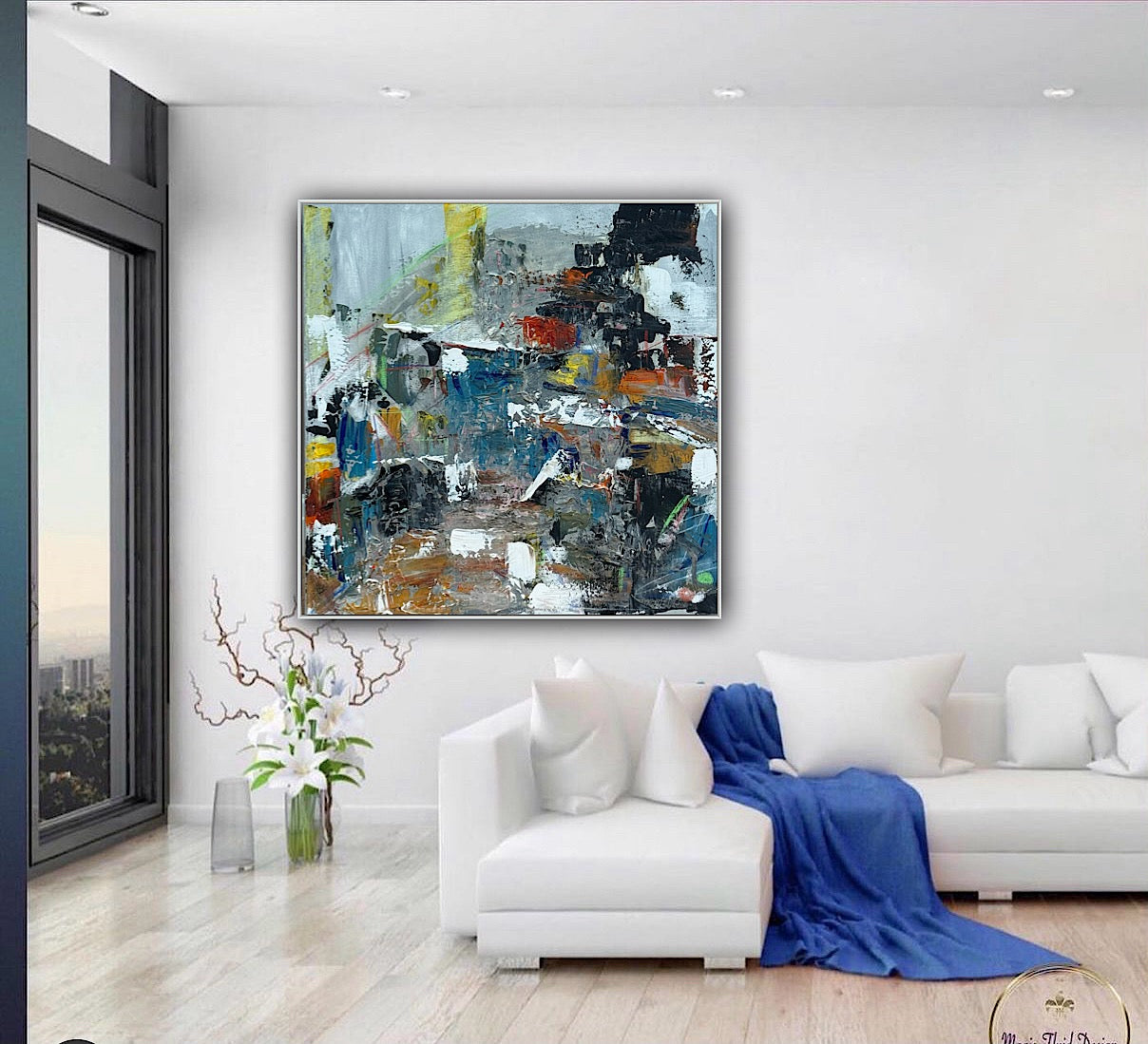 Contemporary Style Abstract Original Oil Painting on 60x60cm Canvas House on the Hill