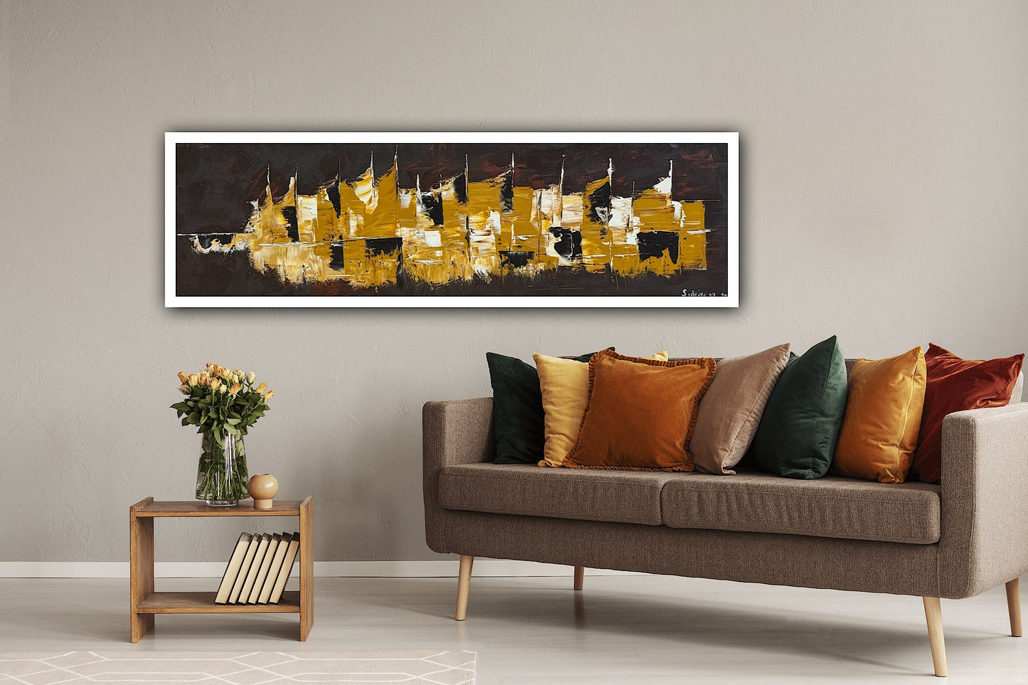 Richter Original Abstract Oil Painting On Canvas 30 x 90cm Cityscape escape New York