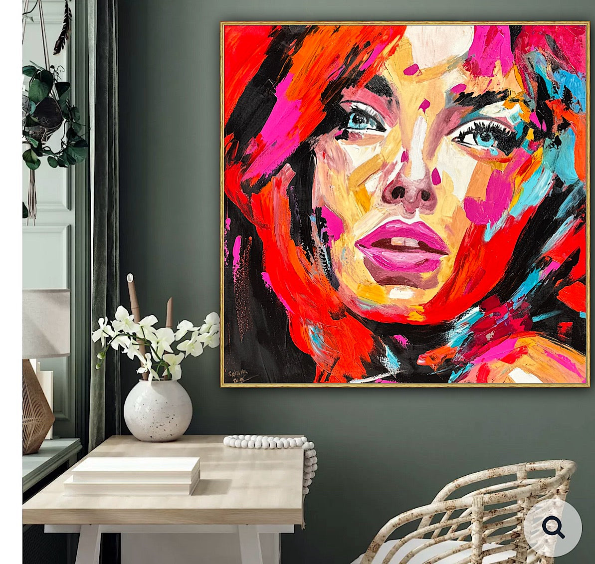 Richter Style Abstract Original Oil Painting On 100 x 100cm canvas Red head woman portrait