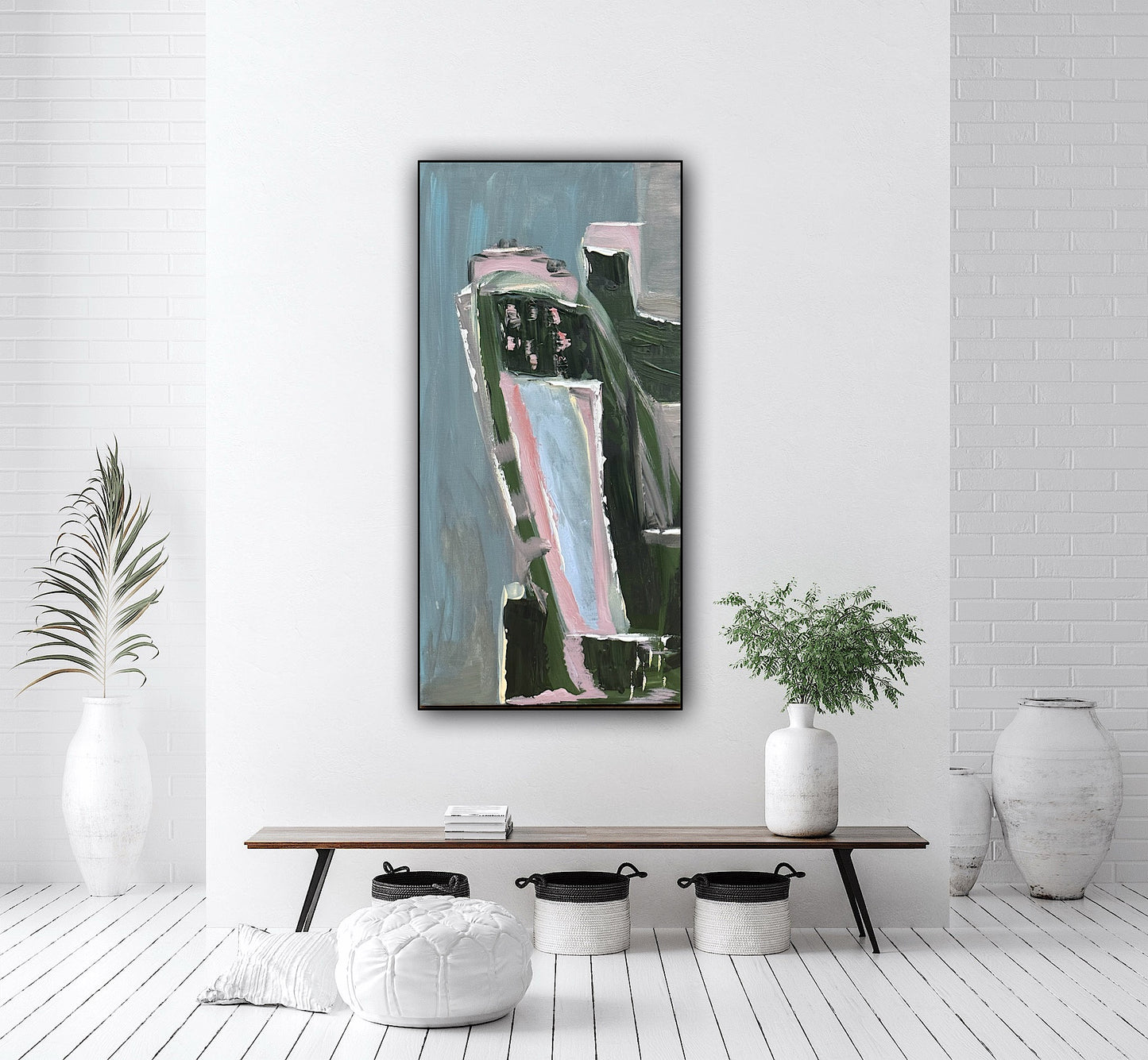Oka Contemporary Abstract Original Oil Painting 30cm x 60cm textured House on a Hill