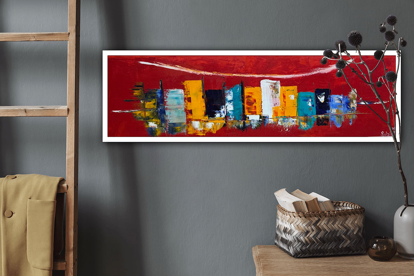 Richter Original Abstract Oil Painting On Canvas 30 x 90cm Cityscape escape New York