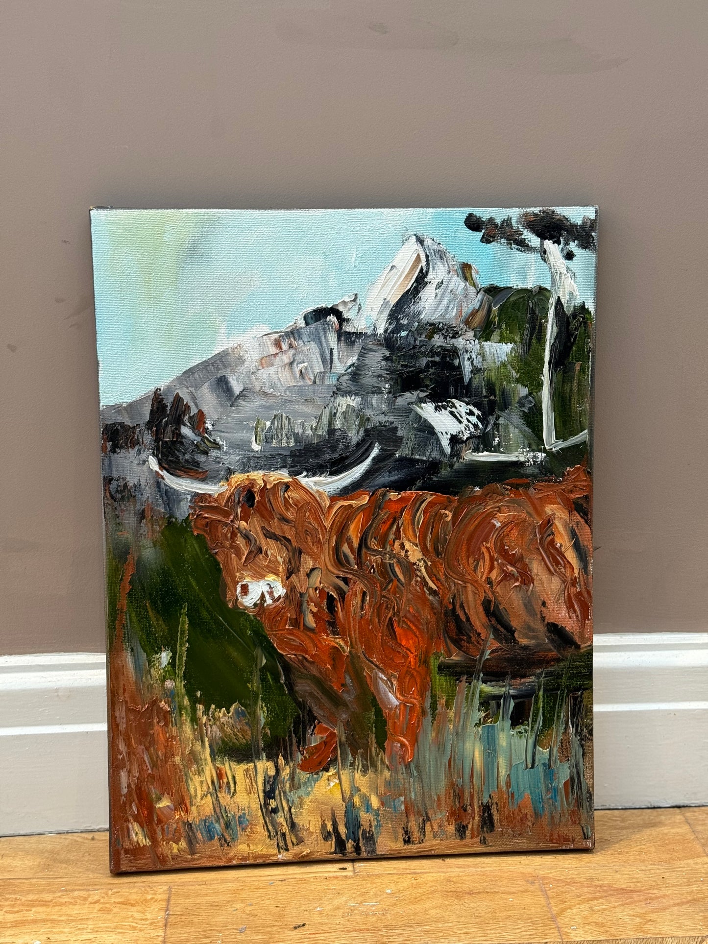 Abstract Original Oil Painting On 30 x 40cm Canvas Aboriginal highland cow ‘Bertie’ animal