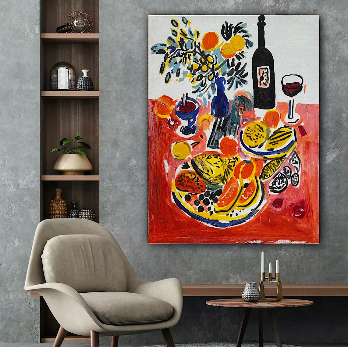 Renour Abstract Original Oil Painting On 80x60cm canvas Wine and Fruit