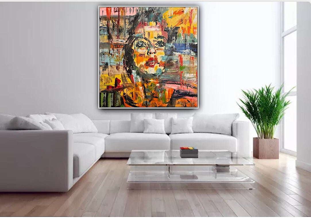 Contemporary Abstract Original Oil Painting On Canvas 80x80cm Graffiti Art Woman’s portrait